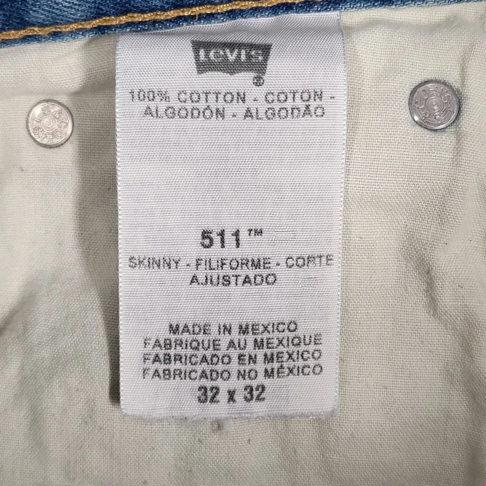 Levi's 511 Slim Jeans Men's 32x32 Blue Light Wash Denim 100% Cotton Skinny Distr